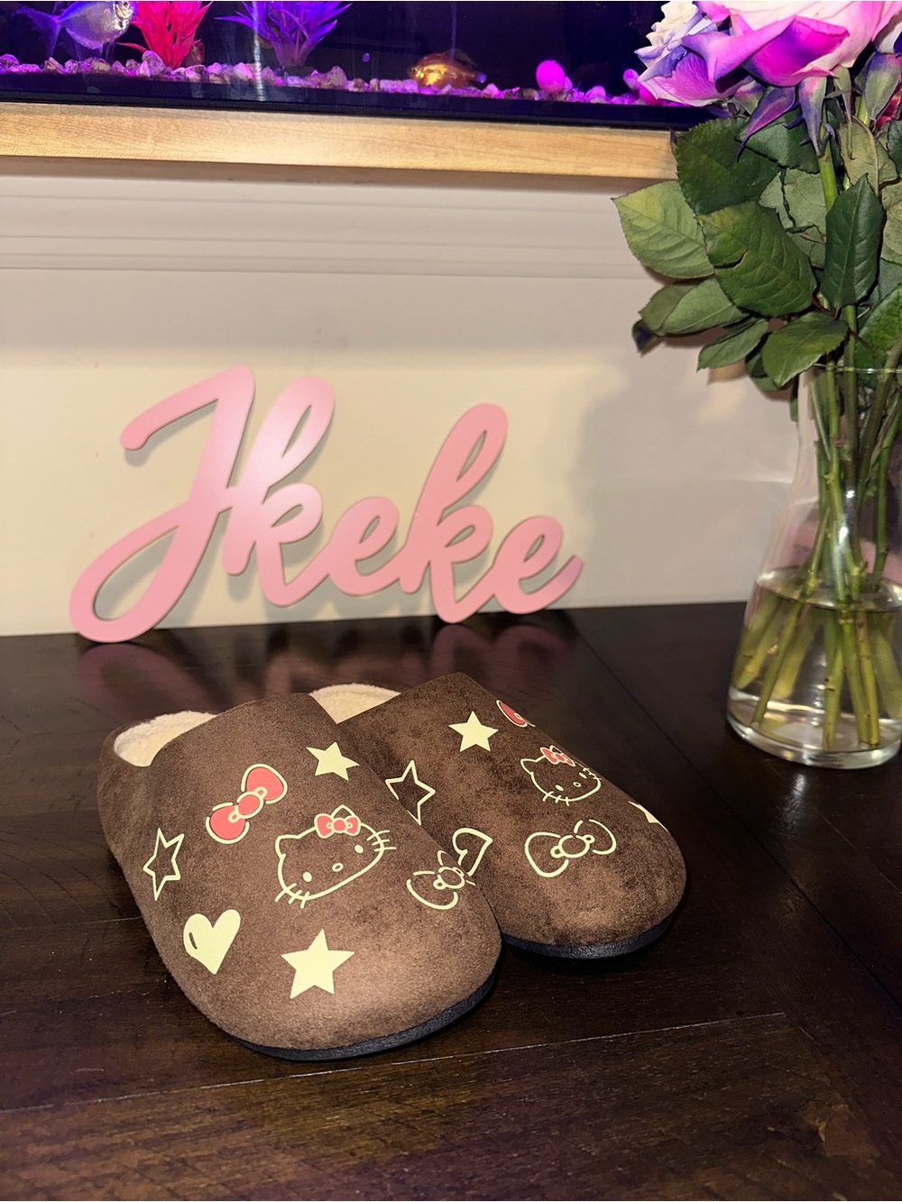 Dark Brown Hello Kitty Mules sizes 6, 7, 8